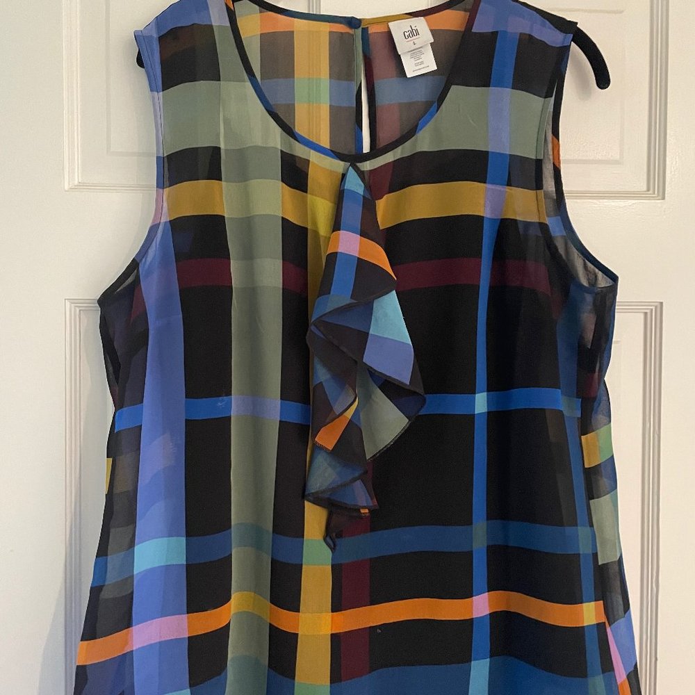 CABI Plaid Going Out Sleeveless Top